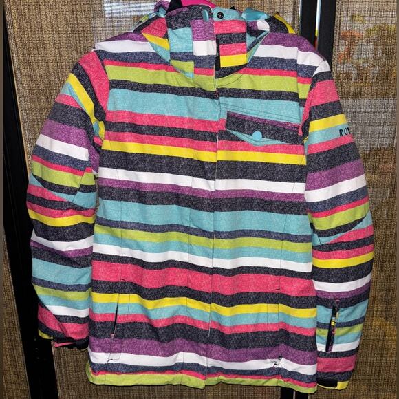 ROXY RAINBOW STRIPE SNOWBOARDING SKI SNOW WINTER JACKET HOODED size large - Picture 1 of 6